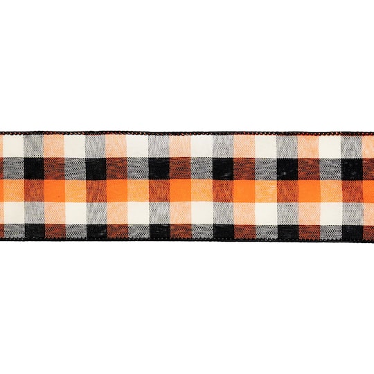 2.5" x 6.6yd. Navy & Orange Plaid Wired Ribbon by Celebrate It®